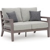 image:imageSignature Design by Ashley Hillside Barn Outdoor Loveseat with Cushion Heavy Duty Wind Resistant Resin Polymer and Nuvella Fabric Porch Couch for Patio and Sunroom GrayBrown 55 WDark Brown
