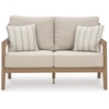 image:imageSignature Design by Ashley Hillside Barn Outdoor Loveseat with Cushion Heavy Duty Wind Resistant Resin Polymer and Nuvella Fabric Porch Couch for Patio and Sunroom GrayBrown 55 WLight Brown