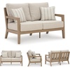 image:imageSignature Design by Ashley Hillside Barn Outdoor Loveseat with Cushion Heavy Duty Wind Resistant Resin Polymer and Nuvella Fabric Porch Couch for Patio and Sunroom GrayBrown 55 WLight Brown