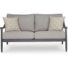 image:imageSignature Design by Ashley North Island Outdoor Loveseat PowderCoated Aluminum Frame UVResistant Nuvella Fabric Cushions Contemporary Porch and Patio Seating GrayWood Tones