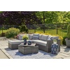 image:imageSignature Design by Ashley Petal Road 4Piece Outdoor Patio Furniture Set Modular Loveseat Sectional with Storage Table RustFree Aluminum and Resin Wicker Ideal for Backyard Seating Gray