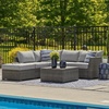 image:imageSignature Design by Ashley Petal Road 4Piece Outdoor Patio Furniture Set Modular Loveseat Sectional with Storage Table RustFree Aluminum and Resin Wicker Ideal for Backyard Seating Gray