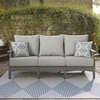image:imageSignature Design by Ashley Visola Outdoor Loveseat With AllWeather HDPE Frame Nuvella Cushions Textured Wood Look for Patio and Deck Seating Gray 54 WSofa