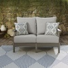 image:imageSignature Design by Ashley Visola Outdoor Loveseat With AllWeather HDPE Frame Nuvella Cushions Textured Wood Look for Patio and Deck Seating Gray 54 WLoveseat