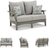 image:imageSignature Design by Ashley Visola Outdoor Loveseat With AllWeather HDPE Frame Nuvella Cushions Textured Wood Look for Patio and Deck Seating Gray 54 WLoveseat