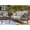 image:imageSignature Design by Ashley Visola Outdoor Loveseat With AllWeather HDPE Frame Nuvella Cushions Textured Wood Look for Patio and Deck Seating Gray 54 WSofa