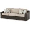 image:imageSignature Design by Ashley Coastline Bay Outdoor Loveseat RustFree Aluminum Frame with Nuvella Cushions and Handwoven AllWeather Resin Wicker Deep Seating 2 Person Patio Sofa Brown and BeigeOutdoor Sofa with Cushion
