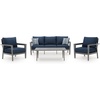 image:imageSignature Design by Ashley Gali Casual Nuvella Weather Resistant Fabric Outdoor SofaChairsTable Set with Cushion and Throw Pillows Set of 4 Blue amp Light Gray