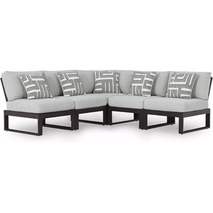 image:imageSignature Design by Ashley Beachloft Casual Square Outdoor Ottoman Cushion With Nuvella Cleanable Performance Fabric Light Gray amp Black 28 W x 28 D x 19 H5Piece Outdoor Sectional