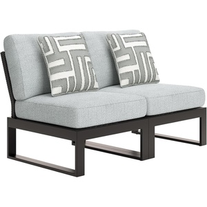 image:imageSignature Design by Ashley Beachloft Casual Square Outdoor Ottoman Cushion With Nuvella Cleanable Performance Fabric Light Gray amp Black 28 W x 28 D x 19 H2Piece Outdoor Sectional