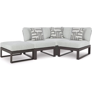 image:imageSignature Design by Ashley Beachloft Casual Square Outdoor Ottoman Cushion With Nuvella Cleanable Performance Fabric Light Gray amp Black 28 W x 28 D x 19 H4Piece Outdoor Sectional