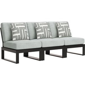 image:imageSignature Design by Ashley Beachloft Casual Square Outdoor Ottoman Cushion With Nuvella Cleanable Performance Fabric Light Gray amp Black 28 W x 28 D x 19 H3Piece Outdoor Sectional