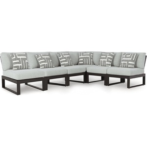 image:imageSignature Design by Ashley Beachloft Casual Square Outdoor Ottoman Cushion With Nuvella Cleanable Performance Fabric Light Gray amp Black 28 W x 28 D x 19 H6Piece Outdoor Sectional