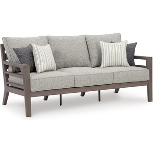 image:imageSignature Design by Ashley Hillside Barn Outdoor Loveseat with Cushion Heavy Duty Wind Resistant Resin Polymer and Nuvella Fabric Porch Couch for Patio and Sunroom GrayBrown 55 WDark Brown