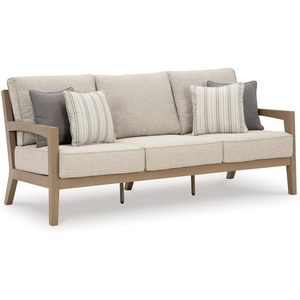 image:imageSignature Design by Ashley Hillside Barn Outdoor Loveseat with Cushion Heavy Duty Wind Resistant Resin Polymer and Nuvella Fabric Porch Couch for Patio and Sunroom GrayBrown 55 WBeige