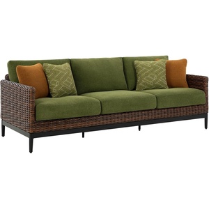 image:imageSignature Design by Ashley Horizon Hall Casual Outdoor Sofa with Cushions RustResistant Aluminum Frame Handwoven Resin Wicker 3Seat Patio Couch for Deck or Sunroom Green amp Dark Brown 88 W