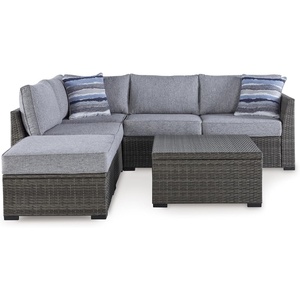 image:imageSignature Design by Ashley Petal Road 4Piece Outdoor Patio Furniture Set Modular Loveseat Sectional with Storage Table RustFree Aluminum and Resin Wicker Ideal for Backyard Seating Gray