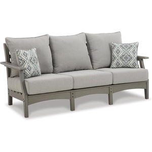 image:imageSignature Design by Ashley Visola Outdoor Loveseat With AllWeather HDPE Frame Nuvella Cushions Textured Wood Look for Patio and Deck Seating Gray 54 WSofa