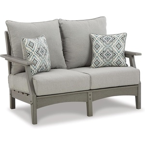 image:imageSignature Design by Ashley Visola Outdoor Loveseat With AllWeather HDPE Frame Nuvella Cushions Textured Wood Look for Patio and Deck Seating Gray 54 WLoveseat