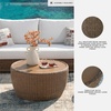 image:imageSignature Design by Ashley Cardiff Beach Outdoor Coffee Table AllWeather Wicker Aluminum with WoodLook Top Poolside Patio Outside Table for Backyard or Deck