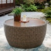 image:imageSignature Design by Ashley Cardiff Beach Outdoor Coffee Table AllWeather Wicker Aluminum with WoodLook Top Poolside Patio Outside Table for Backyard or Deck
