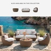 image:imageSignature Design by Ashley Cardiff Beach Outdoor Coffee Table AllWeather Wicker Aluminum with WoodLook Top Poolside Patio Outside Table for Backyard or Deck