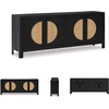 image:imageSignature Design by Ashley Cliffiings Contemporary 4Door Accent Cabinet with 2 Shelves Woven Cane Door Fronts Black amp Light Brown