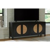 image:imageSignature Design by Ashley Cliffiings Contemporary 4Door Accent Cabinet with 2 Shelves Woven Cane Door Fronts Black amp Light Brown
