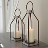 image:imageSignature Design by Ashley Diedrick Rustic Lantern Set of 2 IndoorOutdoor Galvanized Metal Antiqued Finish Glass Shade Holds 3 in Pillar Candles Not Included 19 amp17 Gray and BlackRustic