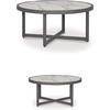 image:imageSignature Design by Ashley North Island Outdoor Coffee Table Contemporary Patio Table With Marble Look Sintered Stone Top RustResistant Aluminum for Porch or Patio Gray