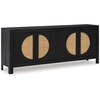 image:imageSignature Design by Ashley Cliffiings Contemporary 4Door Accent Cabinet with 2 Shelves Woven Cane Door Fronts Black amp Light Brown