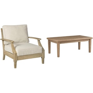 image:imageSignature Ashley Clare View Lounge Chair  Gerianne Rectangular Coffee Table Outdoor Set Beige