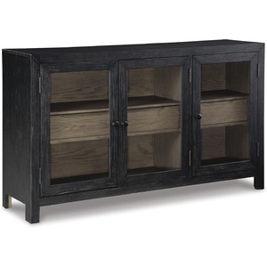image:imageSignature Design by Ashley 60 Black Buffet Accent Cabinet 3 Glass Doors