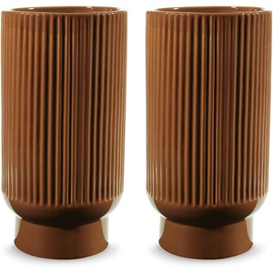 image:imageSignature Design by Ashley Avalyah Casual IndoorOutdoor Watertight Glazed Ceramic Vase with Wide Mouth Set of 2 Dark BrownDark Brown