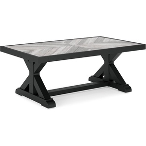 image:imageSignature Design by Ashley Beachcroft Farmhouse Weather and Rust Resistant Outdoor Coffee Table with Porcelain Tabletop Black amp Light GrayBlack