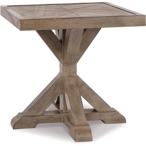 image:imageSignature Design by Ashley Beachcroft Farmhouse Weather and Rust Resistant Outdoor End Table with Porcelain Tabletop Black amp Light GrayNatural