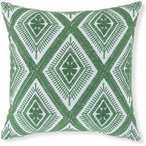image:imageSignature Design by Ashley Bellvale Contemporary Square IndoorOutdoor Pillow with Embroidered Diamond Design 16 x 16 Green amp White