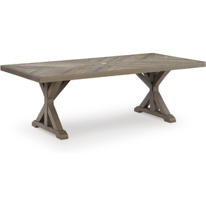image:imageSignature Design by Ashley Carmel Bay Casual Weather and Rust Resistant Outdoor Dining Table with Porcelain Tabletop and Umbrella Hole Grayish Brown