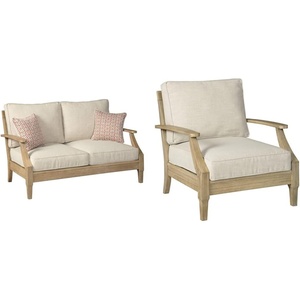 image:imageSignature Design by Ashley Clare View Coastal Outdoor Patio Eucalyptus Loveseat with Cushions Beige amp Clare View Outdoor Eucalyptus Wood Single Cushioned Lounge Chair BeigeLoveseat