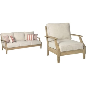 image:imageSignature Design by Ashley Clare View Coastal Outdoor Patio Eucalyptus Loveseat with Cushions Beige amp Clare View Outdoor Eucalyptus Wood Single Cushioned Lounge Chair BeigeSofa