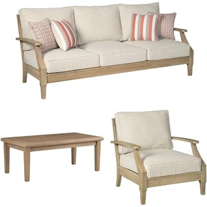 image:imageSignature Design by Ashley Clare View Coastal Outdoor Patio Eucalyptus Wood Slat Top Coffee Table amp Clare View Eucalyptus Wood Single Cushioned Lounge Chair