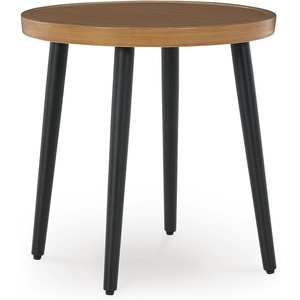image:imageSignature Design by Ashley Horizon Hall Outdoor End Table Round 22 WoodLook Patio Side Table Aluminum with Tapered Legs Casual Modern Patio Furniture Accent for Porches TwoTone Brown
