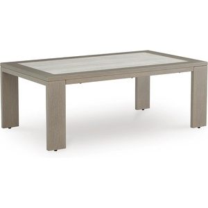 image:imageSignature Design by Ashley Kimpton Isle Contemporary Outdoor Fade and Rust Resistant Coffee Table with Stone Tabletop Light BrownKimpton Isle Rectangular Cocktail Table