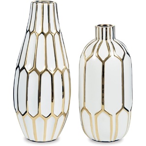 image:imageSignature Design by Ashley Modern Ceramic Vase Set of 2 White and Gold