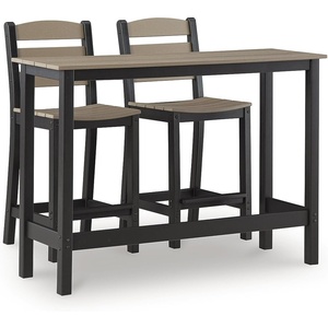 image:imageSignature Design by Ashley Moondance Contemporary Outdoor Weather Resistant Counter Table and 2 Bar Stools Set of 3 Black amp Light Brown