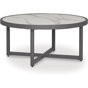 image:imageSignature Design by Ashley North Island Outdoor Coffee Table Contemporary Patio Table With Marble Look Sintered Stone Top RustResistant Aluminum for Porch or Patio Gray