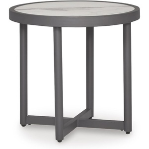 image:imageSignature Design by Ashley North Island Outdoor Side Table PowderCoated Aluminum MarbleLook Sintered Stone Top for Porch or Patio Seating Accent Gray