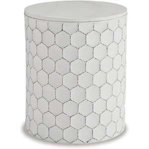 image:imageSignature Design by Ashley Polly Geometric Honeycomb Indoor Outdoor Accent Stool or Table WhiteHoneycomb