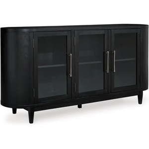 image:imageSignature Design by Ashley Rowanbeck Modern Glass Dining Server with 2 Adjustable Shelves and Tapered Legs Black amp Gray