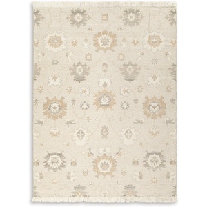 image:imageSignature Design by Ashley Calkin Vintage Indoor Floral Handmade Wool Blend 8 x 10 Rug with Fringe Design Beige amp Light Brown8x10